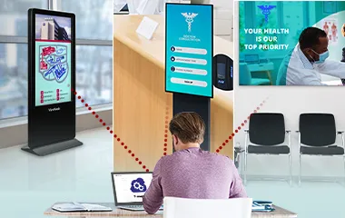 Administrator using myViewBoard Manager to manage various ViewSonic displays
