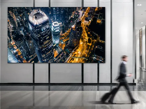 a large display in a building lobby