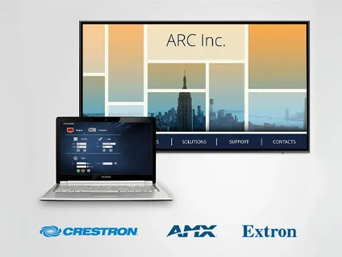 a large screen on the wall of a lobby