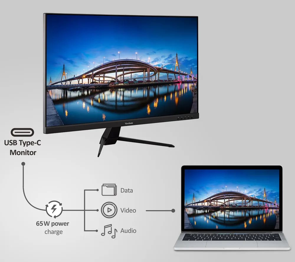 Usb-c icon showing charging, video, data and audio capabilities