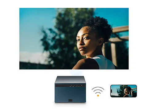 a projector wirelessly connected to a mobile phone