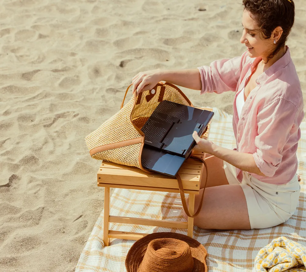 woman at the beach taking out the VP1656 from her bag