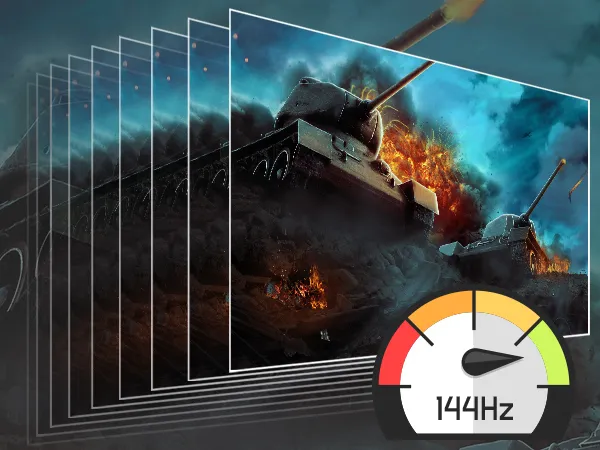 video game tank shooting with the refresh rate at 144Hz
