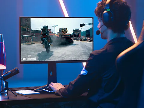 Man playing a game on Viewsonic monitor