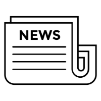 Black and white line drawing of the front page of a newspaper with the word "NEWS" on the front page